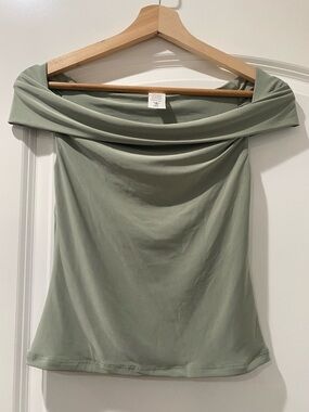 Off-Shoulder Draped Blouse in Sage Green